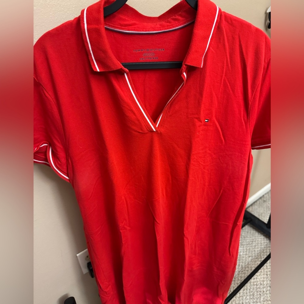 Women’s Tommy Hilfiger Vibrant Red Polo dress with White Accents